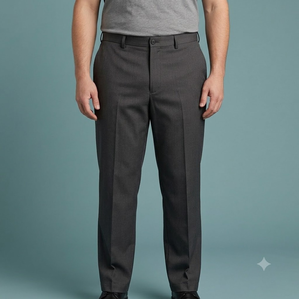 Haggar Dress Pants Men's 40x29 Gray Flat Front Polyester Slacks